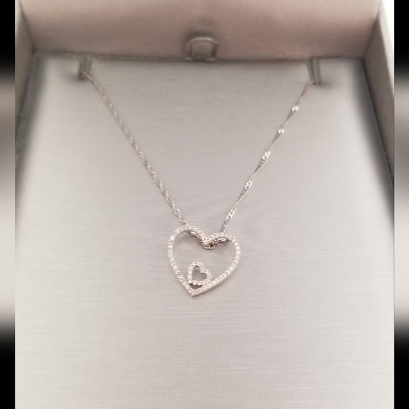 Peoples double heart necklace 10k white gold - Picture 1 of 4